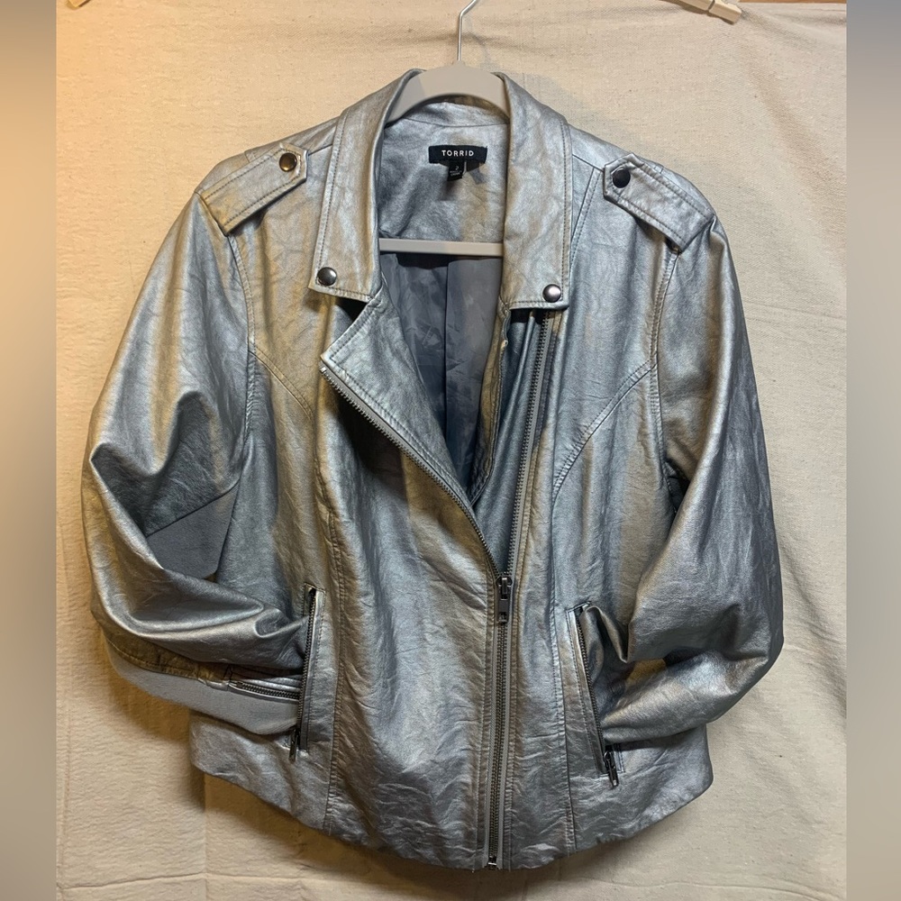 Torrid Metallic Faux Leather Moto Jacket size 2